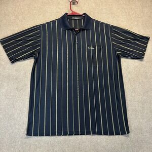 Paul Smith London Polo Shirt Mens Large (US) Black Gold Stripe Semi-sheer Pocket